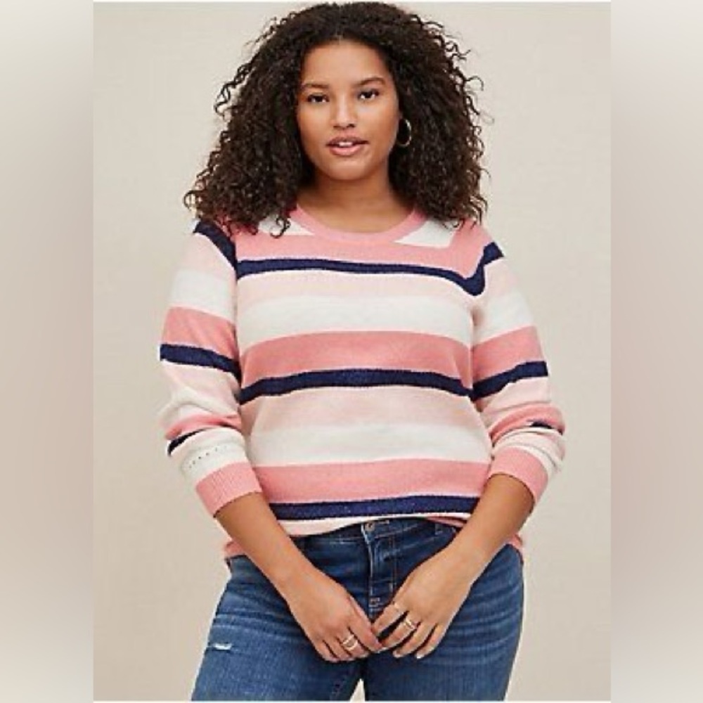 Torrid Striped Pullover Raglan Knit Sweater Size 0X Pink Blue Cream Crewneck